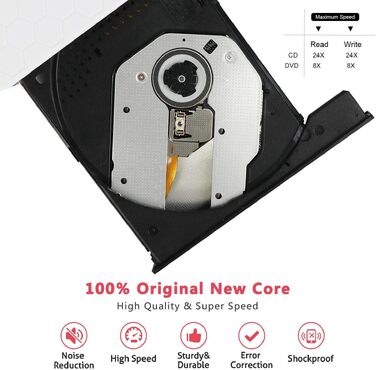 Зовнішній CD/DVD привід USB 3.0 та Type-C з картридером SD/TF, портативний RW-записувач для ноутбука, ПК, MacBook (Windows, macOS, Linux) — Білий