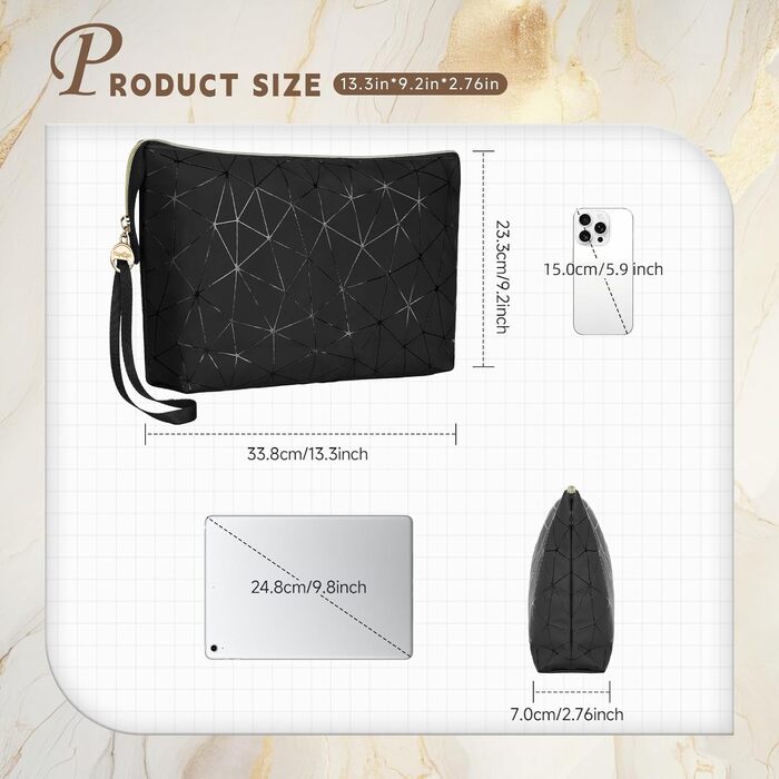 Косметичка жіноча мініатюрна, пудрова, водонепроникна, для подорожей, органайзер, чорно-бежева