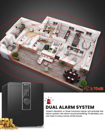 Кейві 2.0 Kub Safe Box: сейф з LCD-сенсорним екраном, двома тривогами, LED-підсвіткою, знімною полицею, для грошей, документів та цінностей (2,0 м³)
