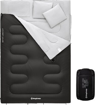 KingCamp Double Sleeping Bag - Winter Adult Sleeping Bag for 2 People with Carry Bag - Black