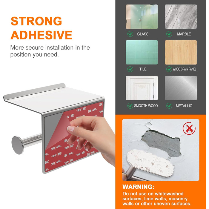 Тримач туалетного паперу Ibergrif з 2 способами монтажу, без свердління, з полицею, нержавіюча сталь, сріблястий