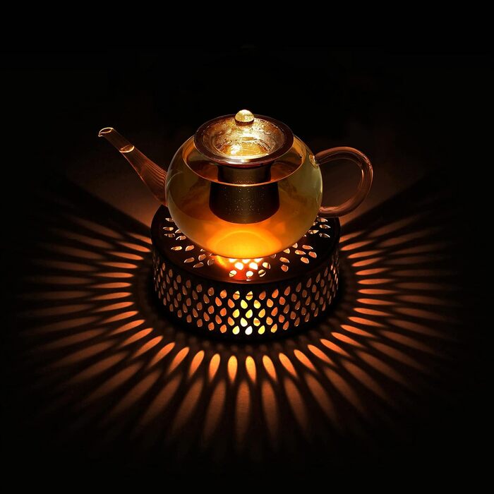 Скляна чайник Creano 1,2л з підставкою, 3-х частинна чайник з нержавіючою сталею та скляною кришкою, для листового чаю, без крапель (800мл)