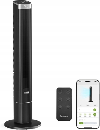 Безшумний вежаний вентилятор Pureborne 102 см, поворотний на 90°, з пультом та підтримкою додатка