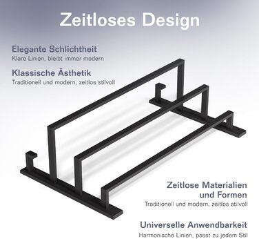 Тримач для рушників без свердління для ванної кімнати | Без бактерій | Приховані шурупи | Тримач для рушників з гачками - нержавіюча сталь SUS 304, чорний
