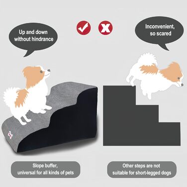 Сходинки для домашніх тварин Galatée знімні, чорного кольору, 3 ступені, знімний чохол на блискавці, губка високої щільності