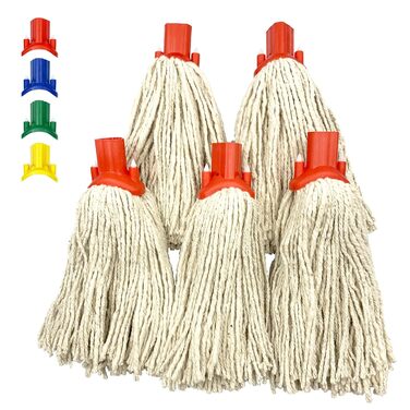 Replacement Mop Heads, color-coded, self-threading, cotton mop head No. 12 PY (Red, 5 pieces)