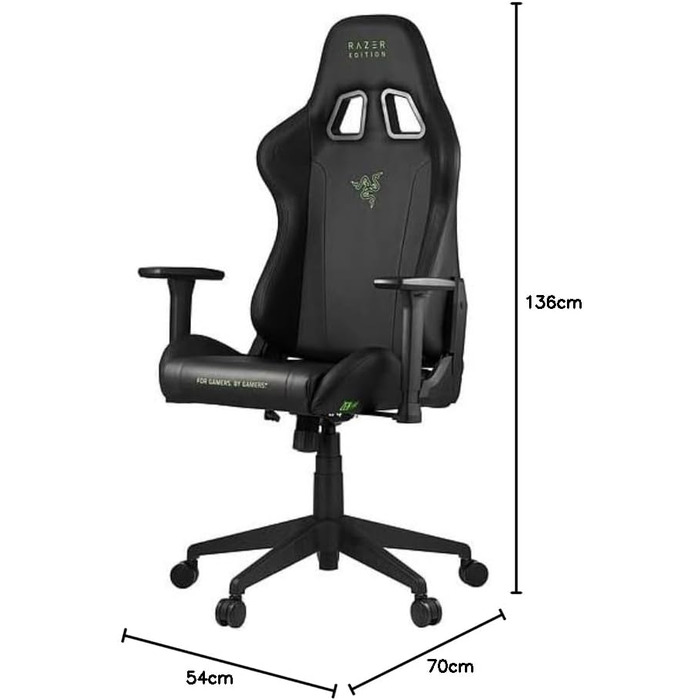Ігрове крісло Razer TAROK Essentials Razer Edition від Zen Gaming, з лумбарною та шийною подушками, 3D-підлокітниками, чорне/зелене, унікальне