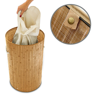 Relaxdays Bamboo Laundry Basket Round
