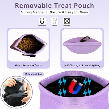 Сумка для собак з карабіном, сумка для тренування цуценят з відділенням для ласощів та контейнером для відходів, сумка для перенесення кормів для тварин з регульованим поясом (фіолетовий)