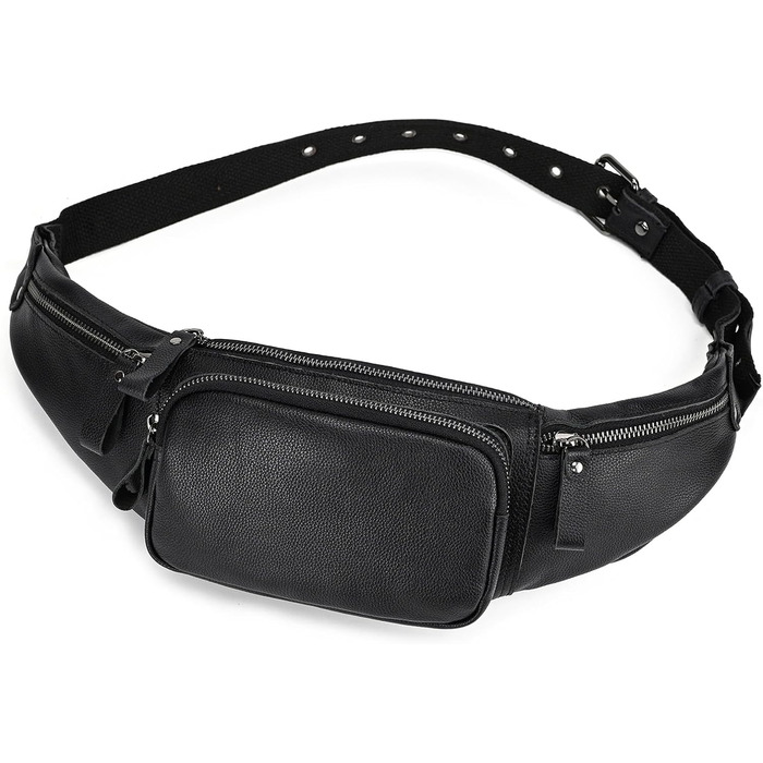 Чоловіча сумка на пояс з натуральної шкіри LUUFAN, чорна (1030)