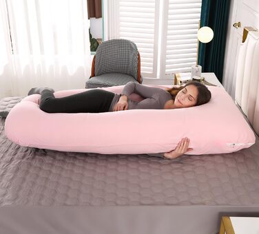 Подушка для вагітних Amagoing U-подібна, 144.8 см, рожева. Знімна чохол з джерсі, для підтримки спини, ніг та стегон.