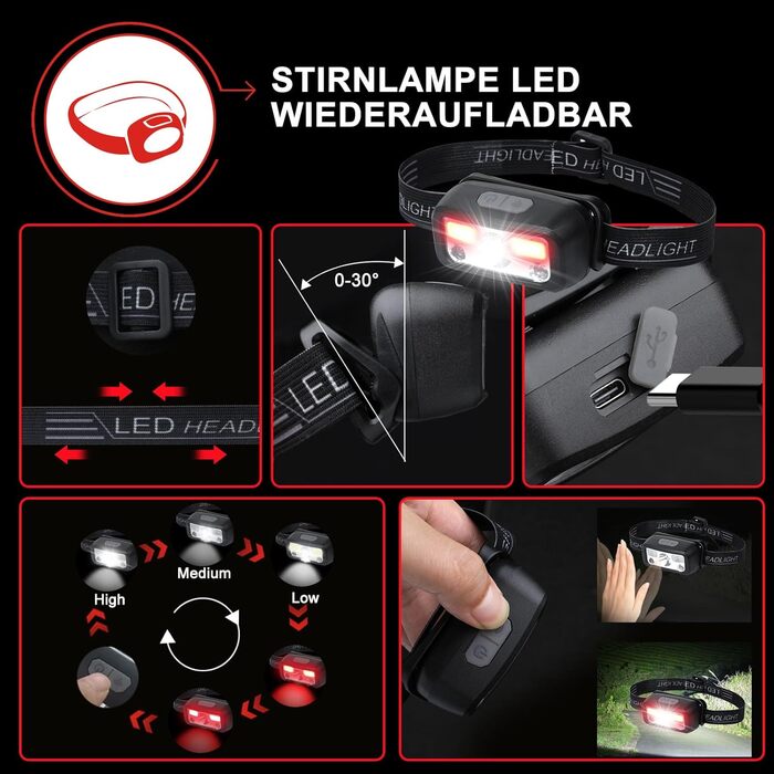 Ліхтар LED акумуляторний тактичний, 500000 люмен, 5 режимів, плавне регулювання яскравості, для кемпінгу та надзвичайних ситуацій, чорний