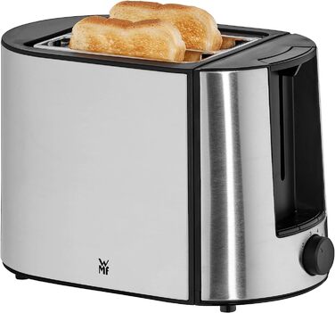 WMF Bueno Pro Toaster 2 Slice, Double-Slot Toaster Stainless Steel with Roll Holder, 2 Slices, 6 Browning Levels, 870 W, brushed stainless steel