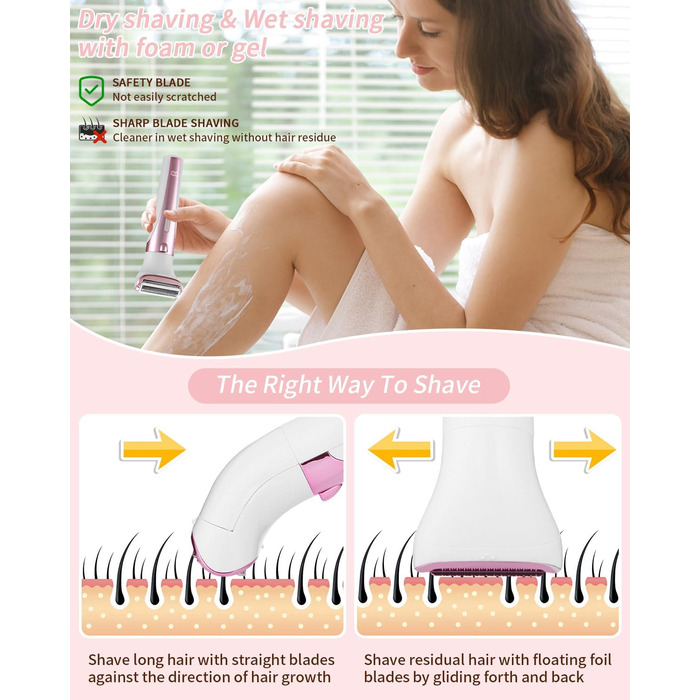 Електричний жіночий тример 5-в-1 для тіла, бікіні, брів та носа, з USB-станцією, білий (Рожевий)