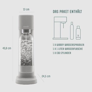 Mysoda Pack Woody: Газова машина для води з екологічного дерева, з пляшкою PET без BPA та CO2 балончиком (сірий)