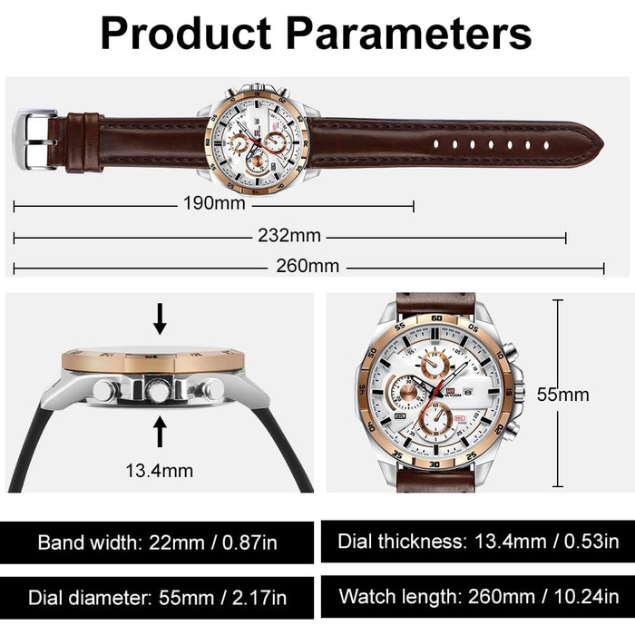 Чоловічий годинник OFF-CUP з датою: кварцовий хронограф на шкіряному ремінці. Елегантний аксесуар для чоловіків, casual та business стилю. Чудовий подарунок (біло-коричневий)