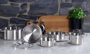Каструля Fissler San Francisco 1,9 л з нержавіючої сталі, Ø16 см, з скляною кришкою, зливний край, мірна шкала, для індукції
