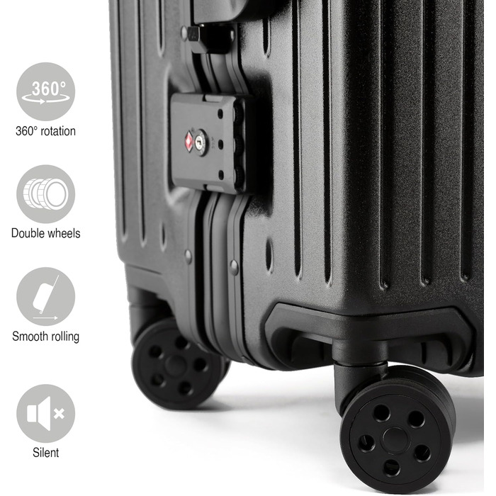 KOFA Zurich: Набір валіз 2 шт. (M-55см, XL-75см) з алюмінієвим каркасом та міцною полікарбонатною оболонкою. Carry-on + Check-in, спіннер з 4 колесами, TSA-замок, 35L + 94L (Чорний)