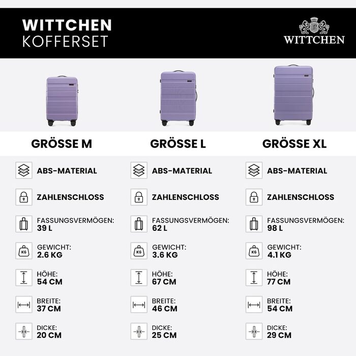 Набір валізWITTCHEN COMODO Line: 3 шт. ABS, телескопічна ручка, TSA-замок, 4 колеса (фіолетовий)