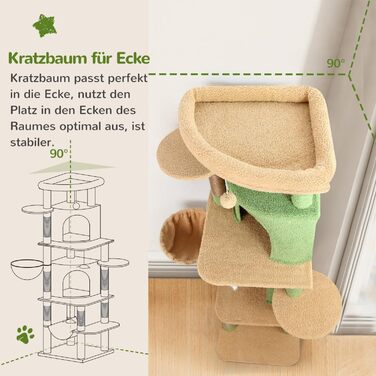 Котячий будиночок Globlazer з когтеточкою, 167 см, кутовий, зелений, для 3-4 котів