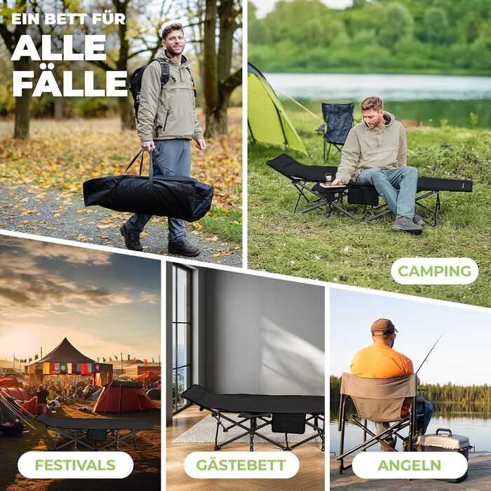 NORDICTRAILS Кемпінгове ліжко NORDICTRAILS - розкладне, XXL, зручне | Для відпочинку на природі, як гостьове ліжко, для риболовлі | З суперм'яким матрацом (без матрацу, чорне)
