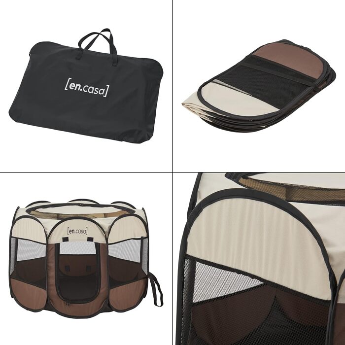 Вольєр для собак en.casa Telford 43x74x74 см, Pop Up, для дому та вулиці, коричневий/кремовий