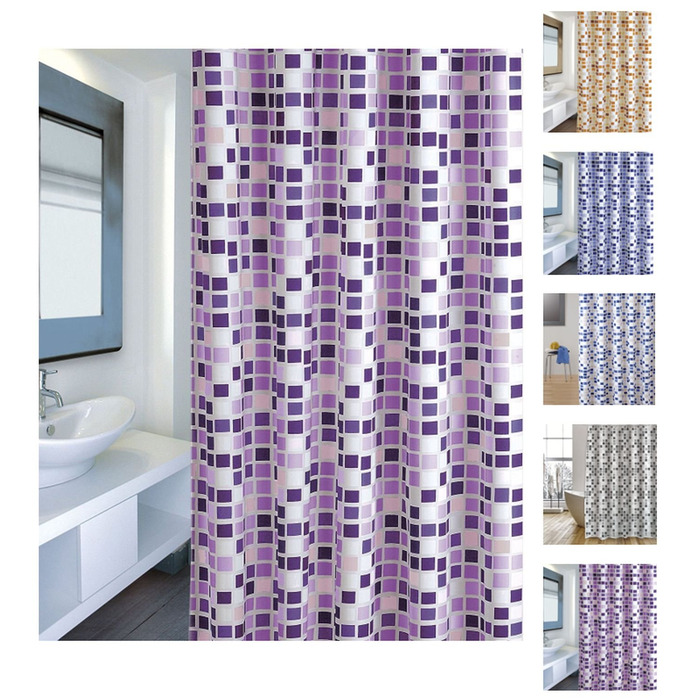 Штора для душу MSV Cotexsa 142102 Premium 'Mosaik' 180x200 см, антибактеріальна, антигрибкова, поліестер, з кільцями, Іспанія, фіолетовий/різнокольоровий