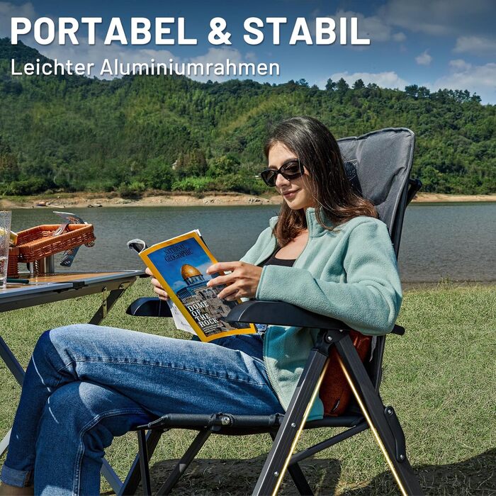 Крісло для кемпінгу Timber Ridge, складане, висока спинка, компактне, 150 кг, 4 положення, з сумкою, алюмінієве, для саду, балкону, автодому (сірий, 2 шт)