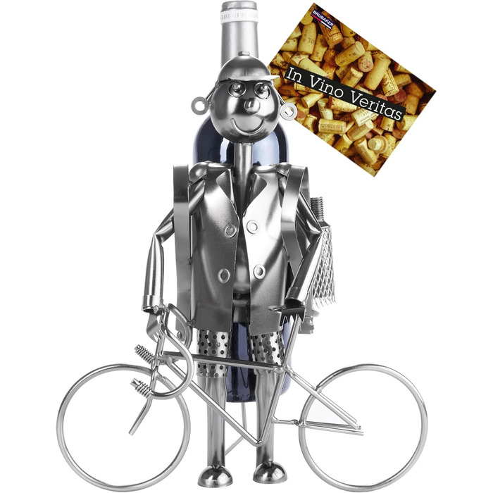 BRUBAKER Wine Bottle Holder Cyclist Metal Sculpture with Gift Card