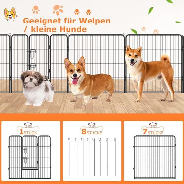 Металевий вольєр для собак, котів, кроликів COSTWAY 80 см, 8-секційний, з дверцятами на замок, чорний