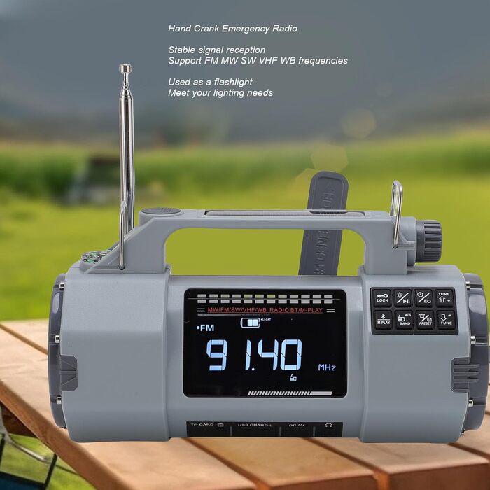 Сонячний радіоприймач з ручним заводом Cuifati Notofio 5000mAh з AM/FM/SW/VHF/WB NOAA, USB-C, Power Bank, SOS, ліхтарик для кемпінгу та виживання