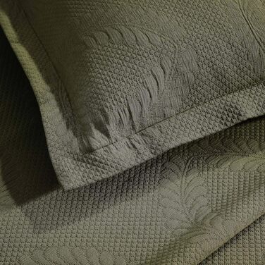 Комплект покривала на ліжко з жаккарда з квітковим орнаментом Fleur de Lis, 100% бавовна, розмір Queen, оливковий зелений