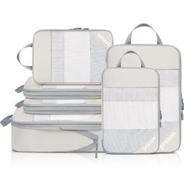 Набір компресійних органайзерів для валізи 6 шт., прозорі, бежеві - економія місця, міцний матеріал