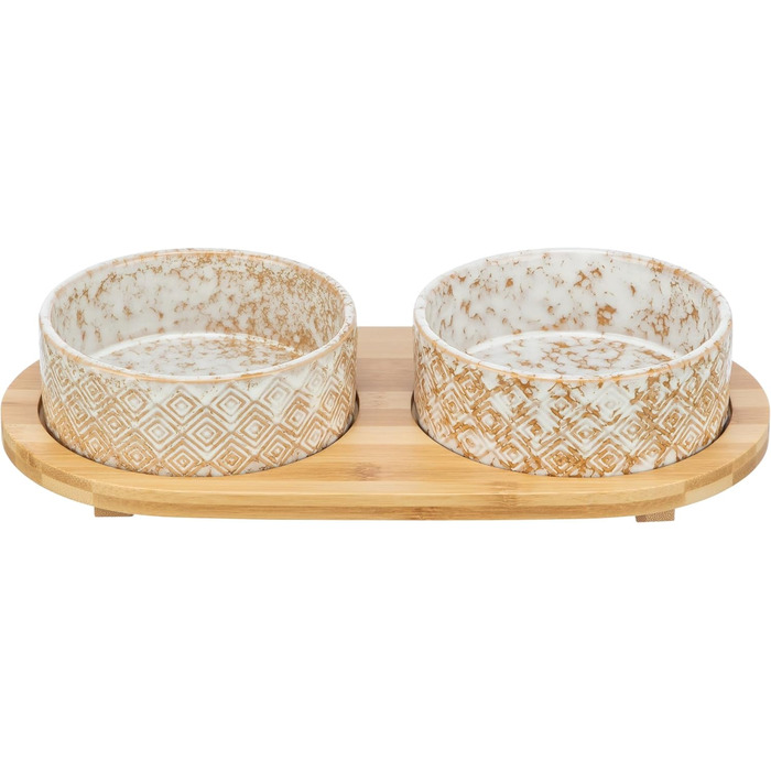 TRIXIE Ceramic & Bamboo Dog Bowl Set - 800ml, for Small & Medium Dogs, Dishwasher Safe, Durable