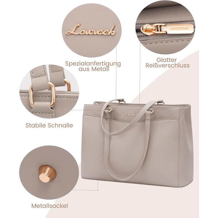 Сумка для ноутбука LOVEVOOK жіноча 17 дюймів: Акта, шопер, сумка для роботи, університету, школи, офісу, бежевий колір