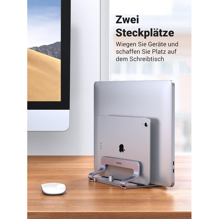 Підставка для ноутбука UGREEN з алюмінію, 2 слоти, вертикальна, для MacBook Pro/Air, iPad, Huawei, Surface, Dell, HP та інші