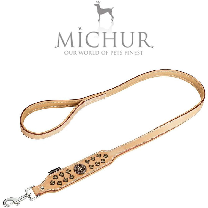 MICHUR Diego Beige Leine, Leather Dog Lead, Flat Lead, Leather Lead Dog, MATCHES Diego Brown Beige Gold Collar, Size 150cm x 2.5cm