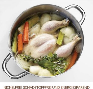 Нікель-вільний каструля HOMICHEF 9,5 л з кришкою, індукційна, нержавіюча сталь, 24,5 см, високий блиск, для супу та перших страв, срібляста
