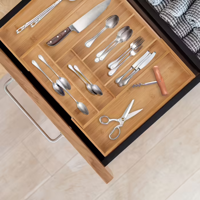 Relaxdays Extendable Bamboo Cutlery Box