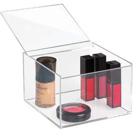 iDesign Makeup Organizer with Lid, Medium-Sized BPA-Free Plastic Jewelry Box, Stackable Storage Box, Clear