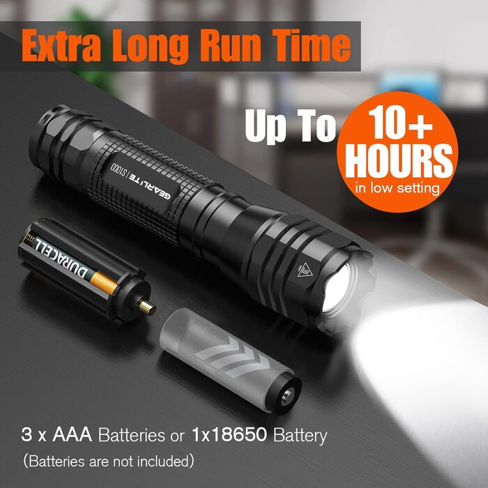 LED ліхтарик GEARLITE 4000 Lumen: 2 шт. в комплекті, водонепроникний, з зумом, для кемпінгу, туризму, надзвичайних ситуацій