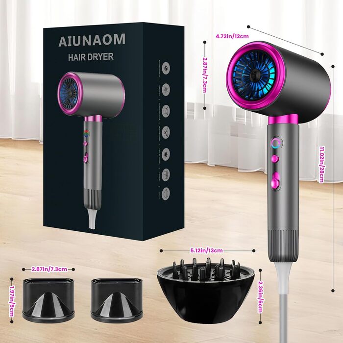 Іонний фен 2400W - швидкий, тихий, з холодним/гарячим режимом. 3 швидкості, 2 насадки (концентратор, дифузор). Ідеально для дому, салонів та подорожей