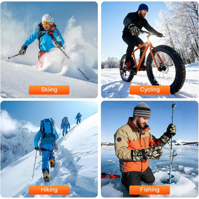 Греючі рукавиці для чоловіків та жінок, 7.4V 3000mAh, акумулятор, сенсорний екран, для катання на лижах, кемпінгу, їзди на велосипеді, 3 рівні нагріву