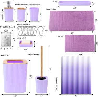 Набір аксесуарів для ванної кімнати з чорним малюнком мармуру: сміттєвий бак, тумбочка під раковину, дозатор мила, мильниця, тримач для зубних щіток, стакан для зубних щіток, щітка для унітазу та тримачі для ватних паличок (порожній, світло-фіолетовий, на