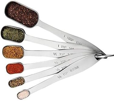 Shovel spoon set, 6-piece, stainless steel measuring spoons, slim measuring teaspoon set, measuring cups, for dry and liquid ingredients, spices, sugar, coffee, kitchen scale, kitchen.