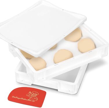 Pizza ball box, proofing box for pizza dough, sourdough, yeast dough, food-grade, 30x40x8 cm (1 box with 1 lid) white (2 boxes with 1 lid)
