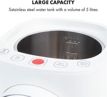 Klarstein Hot Spring Plus Hot Water Dispenser, Water Tank: 5 Liters, Large LCD Display, Temperatures: 45-95 °C, Stainless Steel Water Tank, Dry-Run & Overheat Protection, Child Lock, (White)