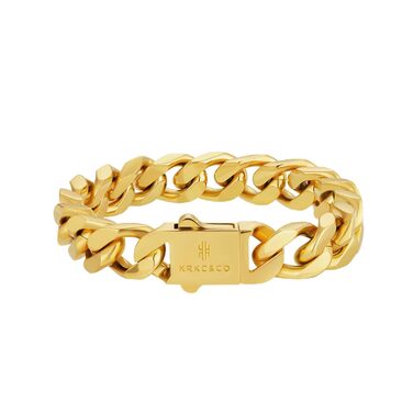 Чоловічий браслет KRKC&CO, кубинське плетиво, 18 мм, Miami Iced Out, кубинське панцерне з'єднання, 18-каратне золото, міцний, Urban Streetwear, браслет у стилі хіп-хоп для чоловіків (Golden-12mm, 19.0 см)