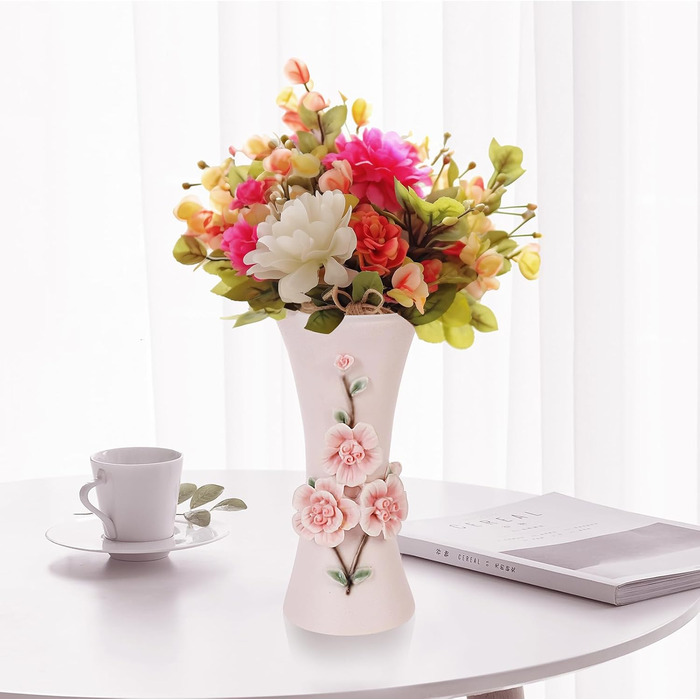Ваза для квітів рожевого кольору з квітковим дизайном, 11.5x25 см - декор для дому