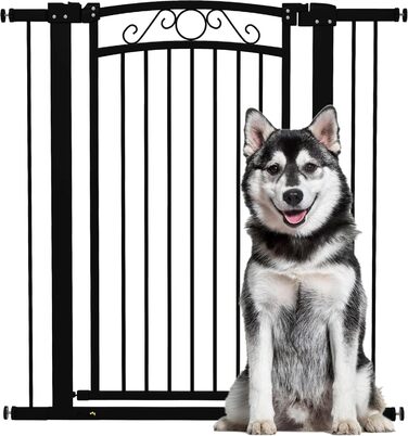 PawHut Бар'єр для собак, ворота з регульованою шириною 76-104 см, захисний ґрат для собак з 2 розширеннями, подвійний замок та маленькі дверцята для сходів та дверей, білий